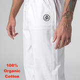 100% Organic Cotton White Unisex Traditional Yoga pants Trousers (with embroidered OM)