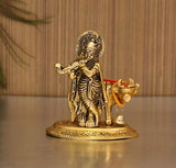 Krishna Idol Statue murti with Kamdhenu cow 10cm