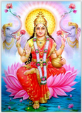 Carte postale très épaisse Lakshmi assise sur un lotus rose
