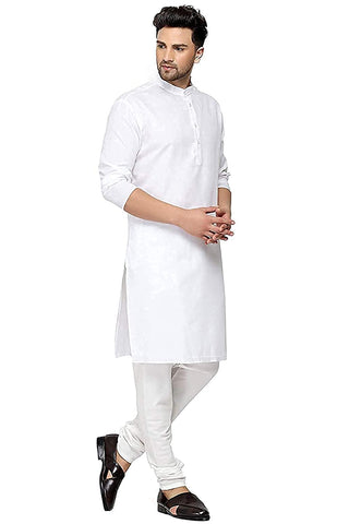 Men's Solid Straight Cotton Kurta top and pants 2 piece set - White (PM29)