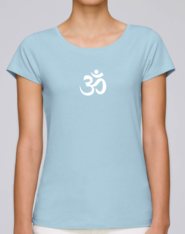 100% Organic Cotton Sky Blue Women's Yoga T-shirt (White Om)