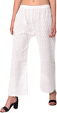 Cotton Chikan Embroidery Palazzo Pants (White)