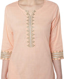 Gold Embroidery Pink Cotton Kurt for Woman (KF60)