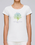 T-shirt de yoga blanc 100 % coton biologique pour femmes (arbre de l'ashram)