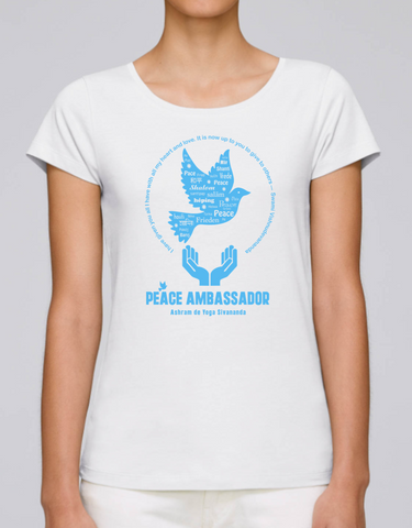 100% Organic Cotton White Women's Yoga T-shirt (Peace Ambassador)