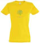 Women's Standard Cotton Slim Fit Yoga T-shirt with Ashram Tree - Yellow