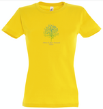 T-shirt de yoga coupe slim en coton pour femme avec arbre ashram - jaune