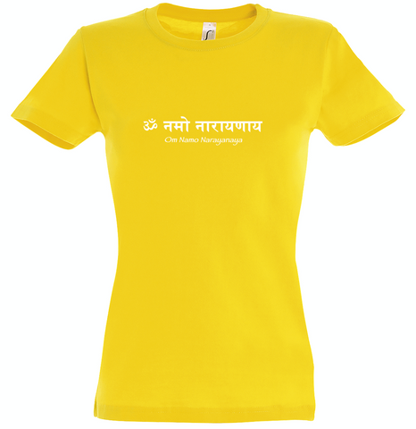 Women's Standard Cotton Slim Fit Yellow Yoga T-shirt - Om Namo Narayanaya