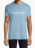 Men's Unisex Standard Cotton Light Blue Yoga T-shirt - Om Namo Narayanaya