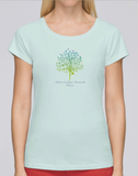 T-shirt de yoga pour femme 100% coton biologique bleu des Caraïbes (arbre de l'ashram)
