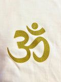 T-shirt de yoga blanc en coton standard coupe slim pour femme doré Om