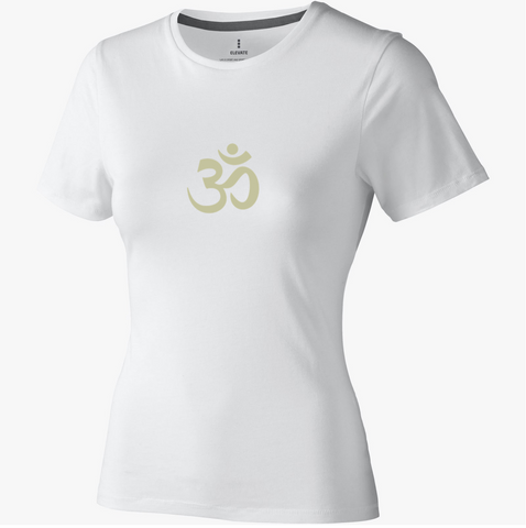 Women’s Slim Fit Standard Cotton White Yoga T-shirt - Gold Om