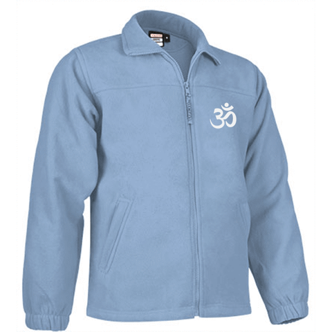 Unisex Light Blue Fleece Zip Yoga Jacket - with white OM