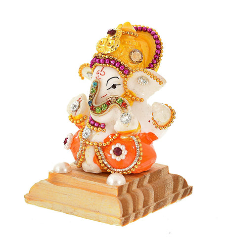 Colourful bling Ganesha on wooden stand statue 8cm