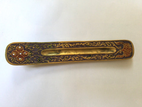 Incense holder boat shape - colorful golden brass
