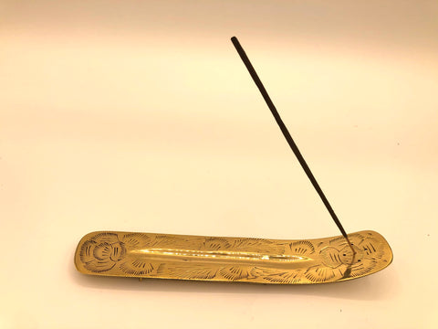 Incense holder boat shape - golden brass