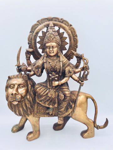 Large Durga brass statue 37 cm height