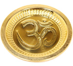 Om Brass Puja Plate With Engraved Gayatri Mantra & Om for Alter or Arati - 6 sizes