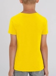 T-shirt de yoga jaune pour enfants en coton biologique (Om en blanc)