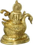 Large Saraswati Seated on Swan Pure Brass statue - 12cm tall